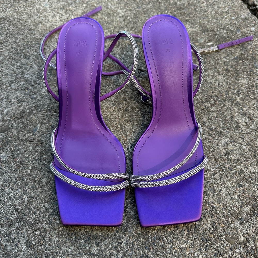 ZARA Purple Rhinestone Strappy Heels — Brand New! Size 39 (US 8.5)
